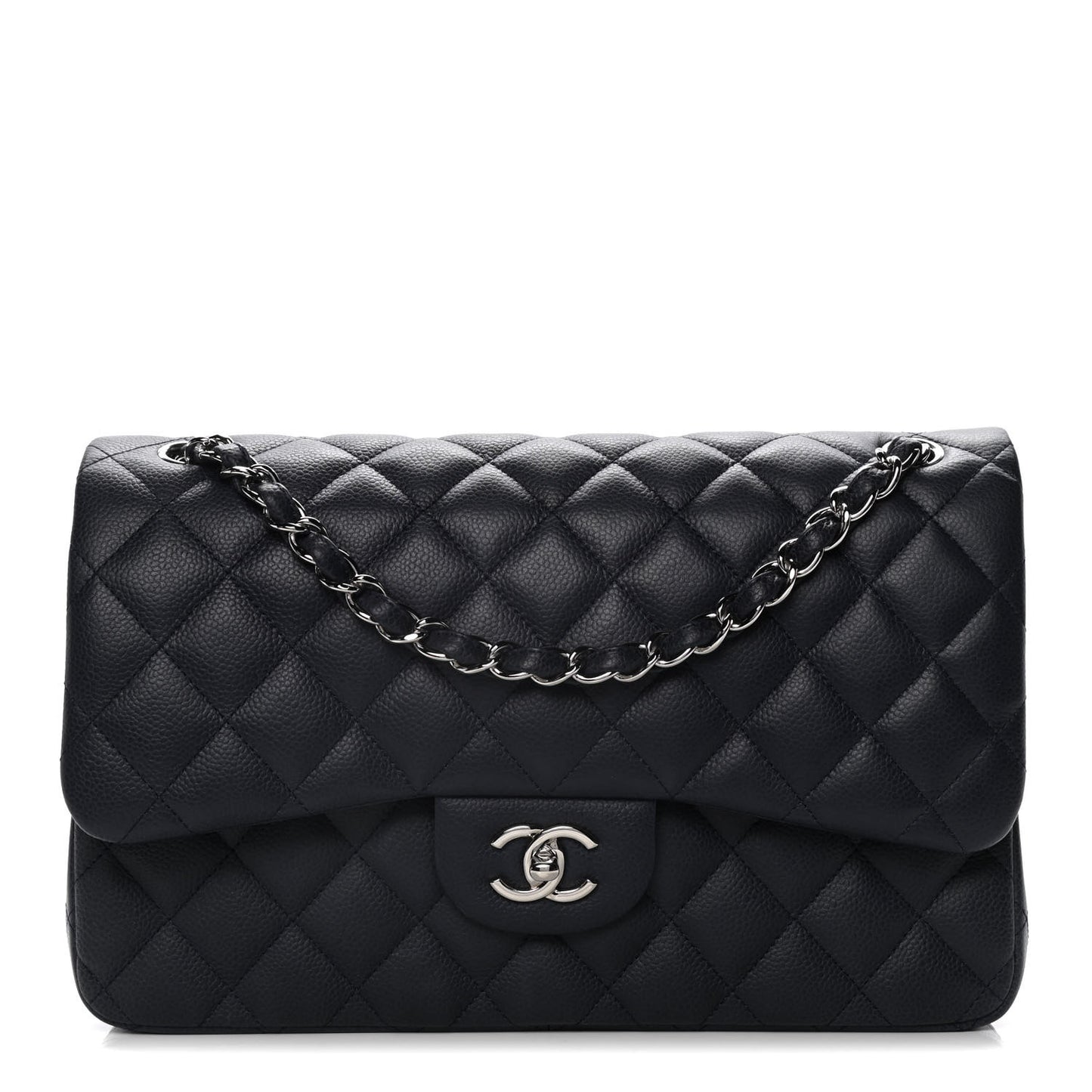 Caviar Quilted Jumbo Double Flap Navy Blue