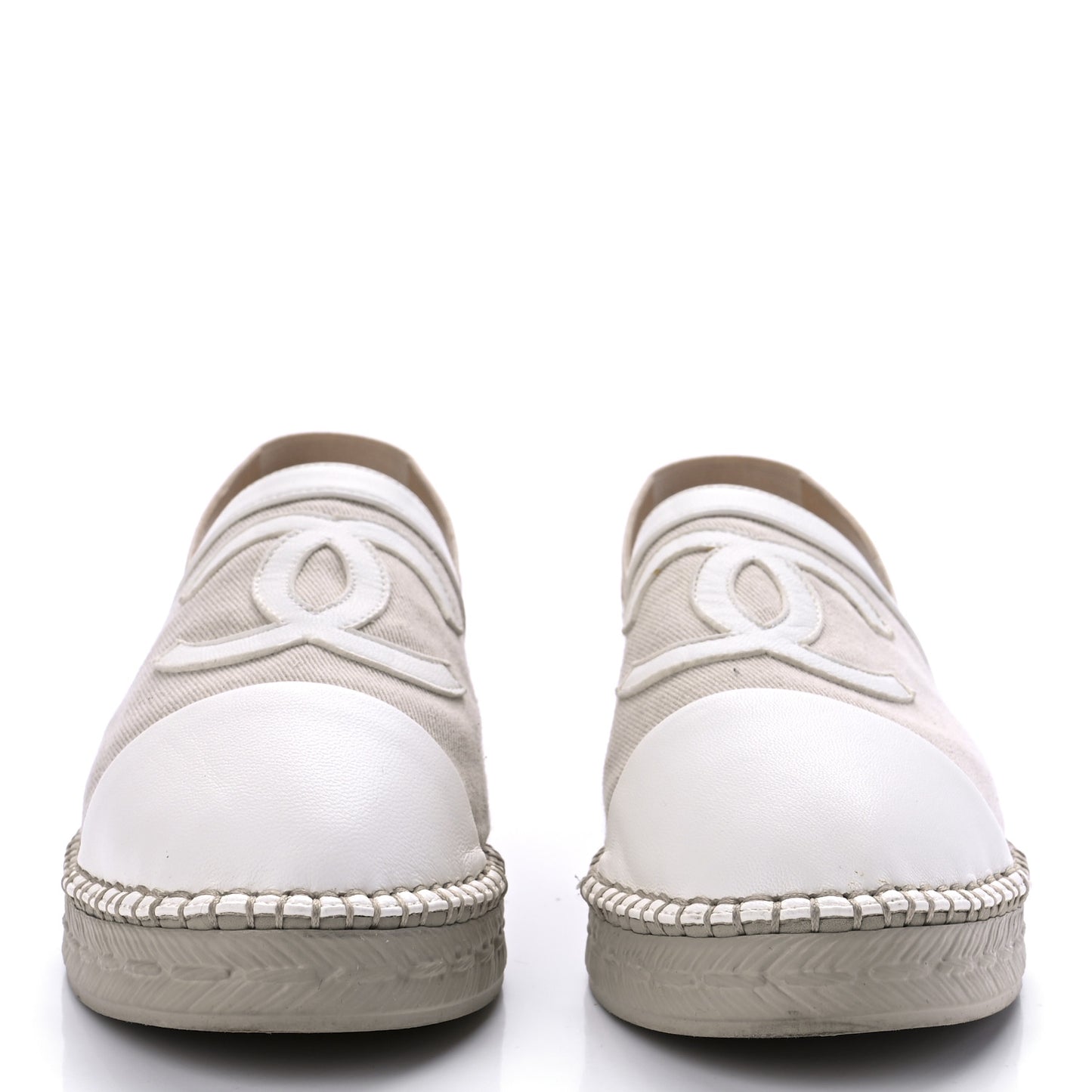 Canvas Lambskin CC Slingback Espadrilles 35 Beige White