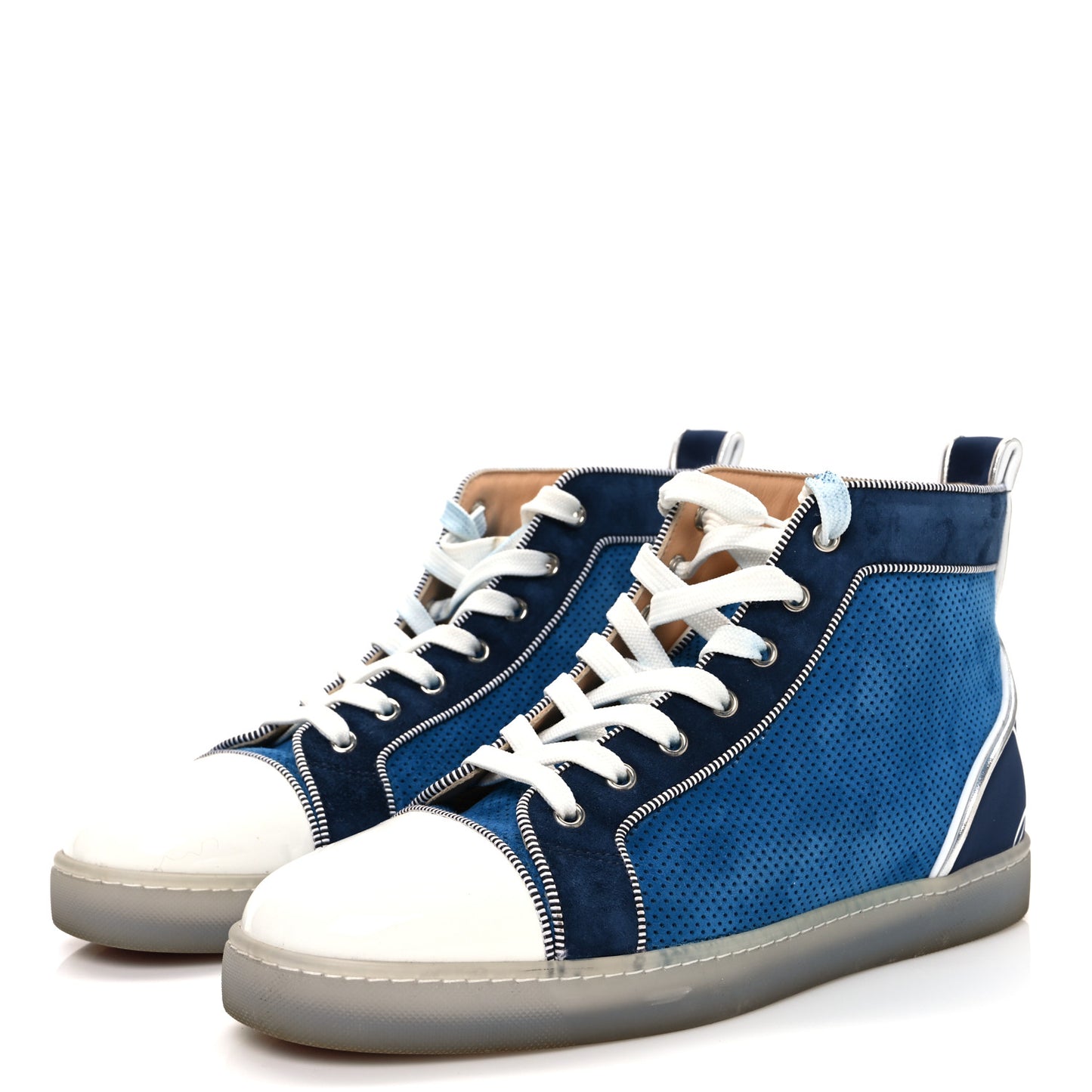 Suede Patent Perforated Mens Fun Louis Flat Sneakers 43 Blue