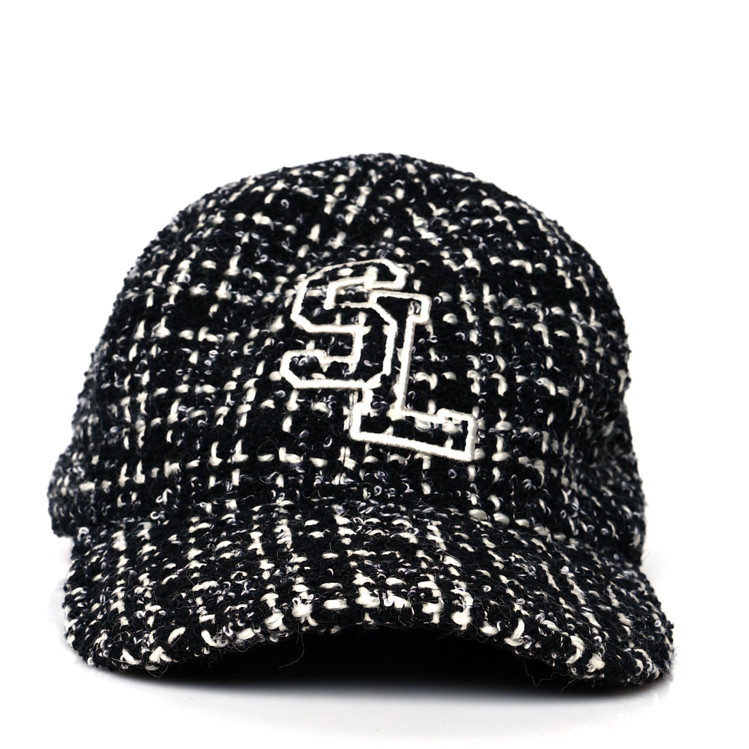 Saint Laurent Wool Tweed Embroidered Baseball Cap 57 Black 2 of 9