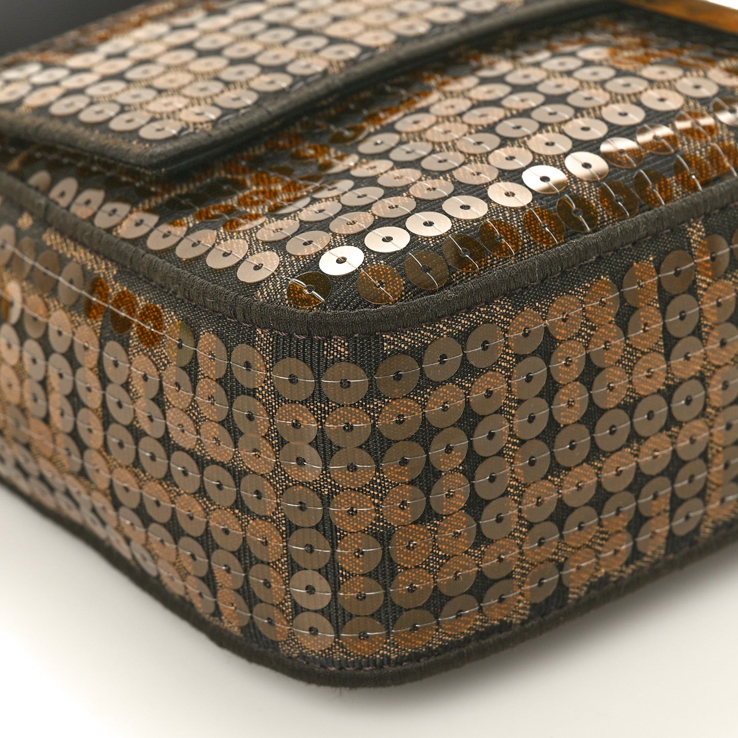 Fendi Fabric Jacquard Paillettes Vitello Seta FF 1974 Baguette Testa di Moro Real Ebano 8 of 10