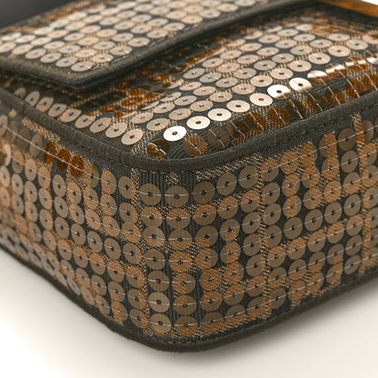 Fendi Fabric Jacquard Paillettes Vitello Seta FF 1974 Baguette Testa di Moro Real Ebano 8 of 10