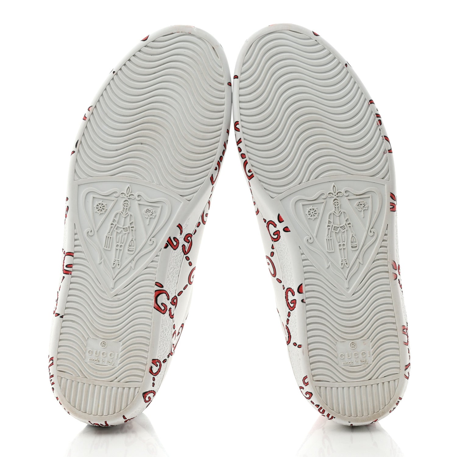 Gucci Calfskin GucciGhost Print Mens Ace Sneakers 7.5 White Hibiscus Red 5 of 9