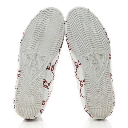 Gucci Calfskin GucciGhost Print Mens Ace Sneakers 7.5 White Hibiscus Red 5 of 9