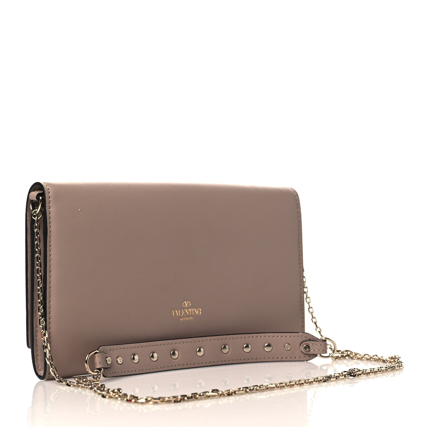 Vitello Rockstud Crossbody Wallet on Chain Poudre