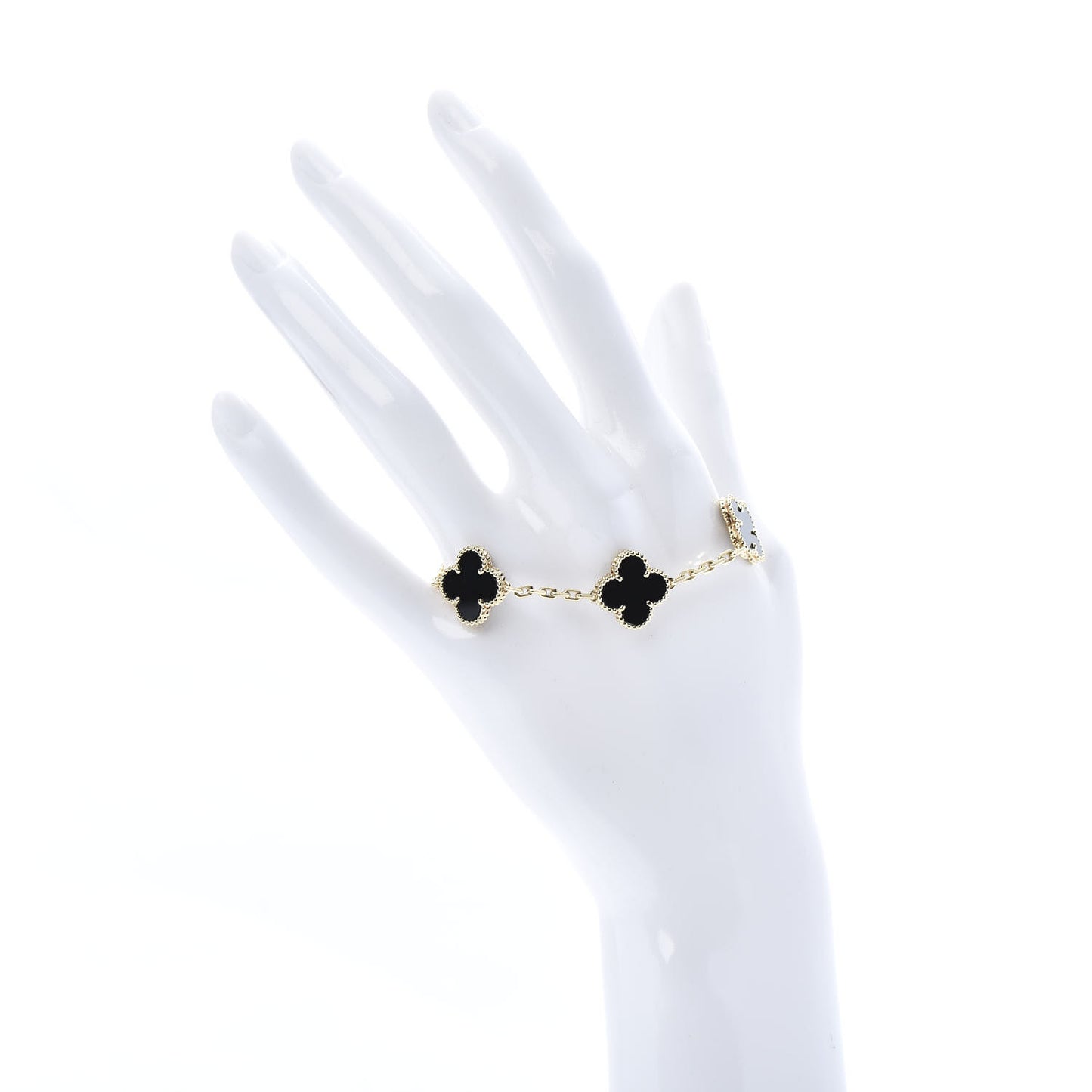 18K Yellow Gold Black Onyx 5 Motifs Vintage Alhambra Bracelet
