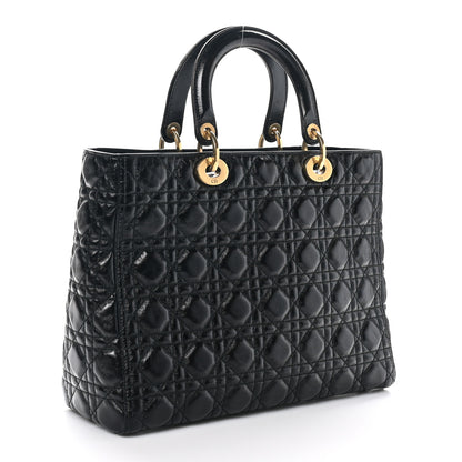 Christian Dior Crinkled Patent Cannage Large Lady Dior Black 3 of 10