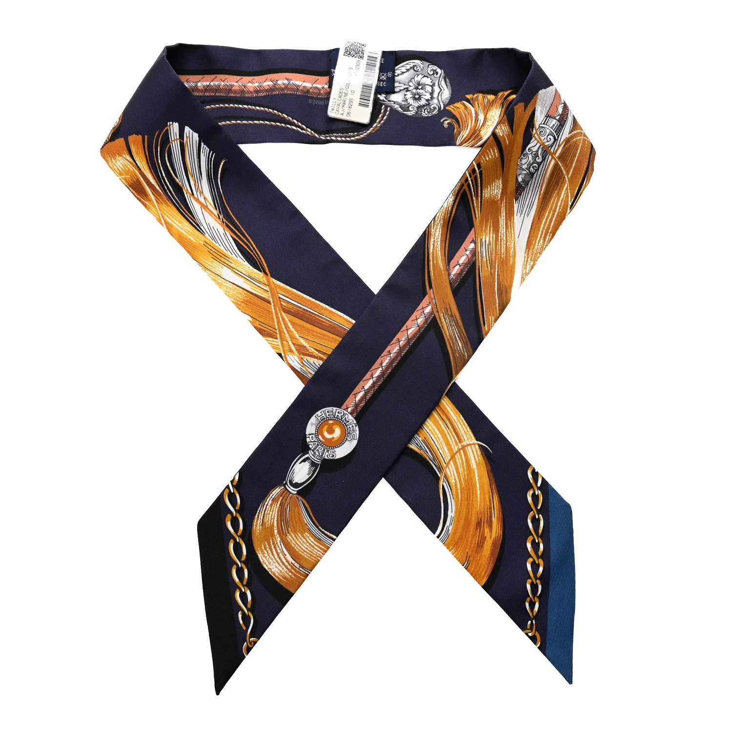 Hermes Silk Cavalcades Twilly Marine Gold Gris 1 of 4