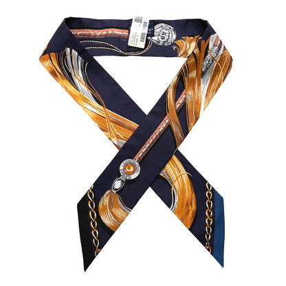 Hermes Silk Cavalcades Twilly Marine Gold Gris 1 of 4