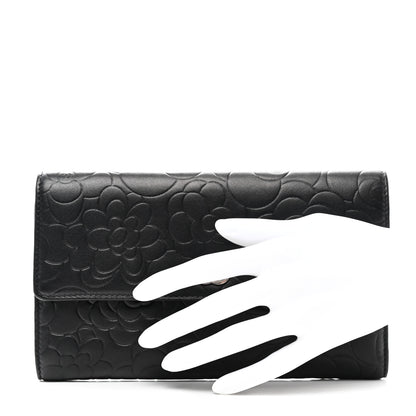 Chanel Lambskin Camellia Embossed Large Flap Wallet Black 2 of 9
