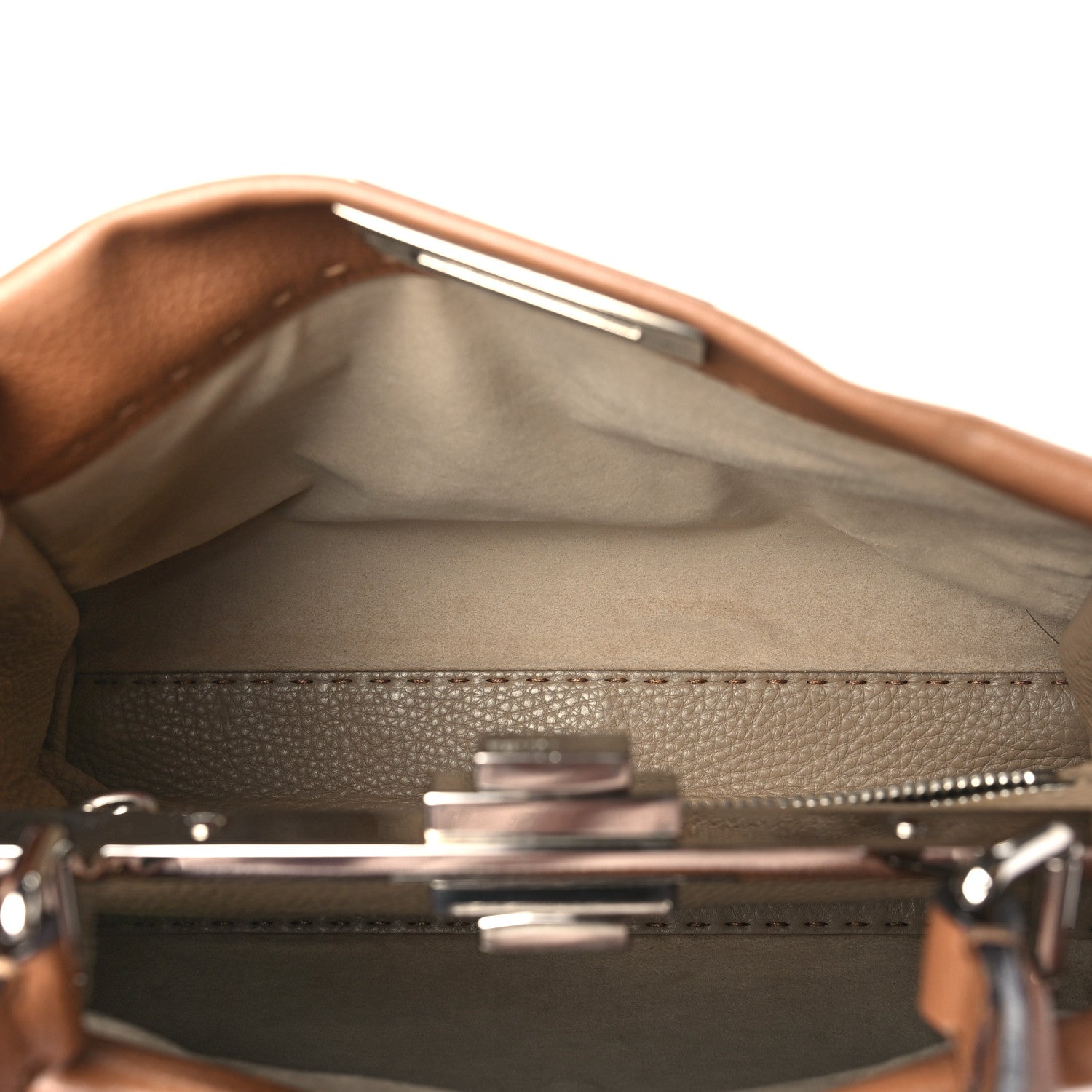 Fendi Cuoio Romano Selleria Bi-Color Medium Peekaboo Iconic Satchel Mou Deserto 6 of 11