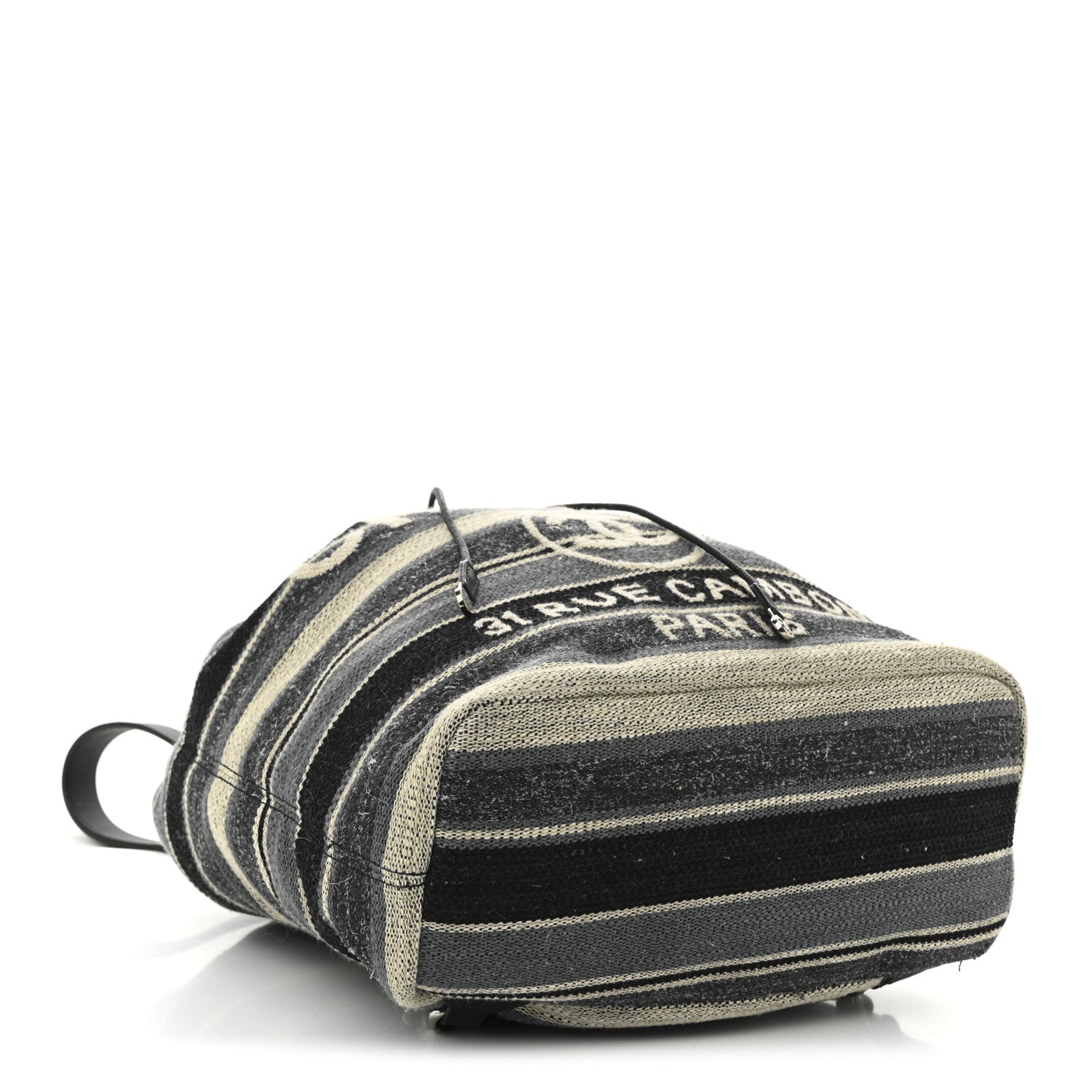 Chanel Striped Canvas Large Deauville Backpack Gray Black 4 of 10