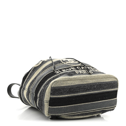 Chanel Striped Canvas Large Deauville Backpack Gray Black 4 of 10