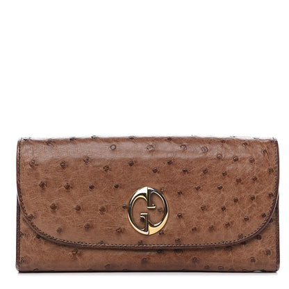 Gucci Ostrich 1973 Continental Clutch Wallet Brown 1 of 12