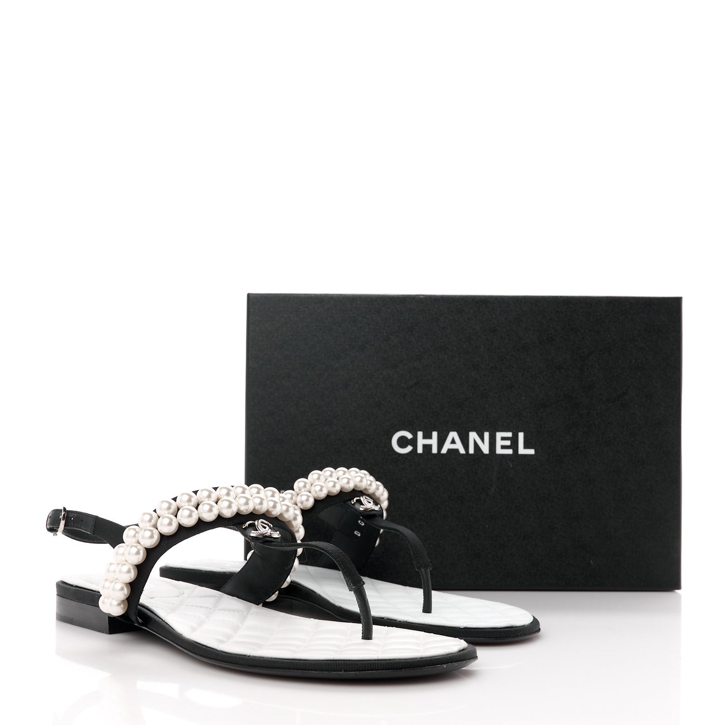Grosgrain Pearl CC Sandals 41 Black