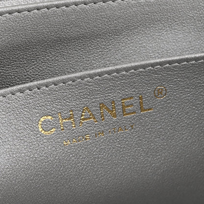 Chanel Metallic Caviar Quilted Top Handle East West Flap Silver 6 of 11