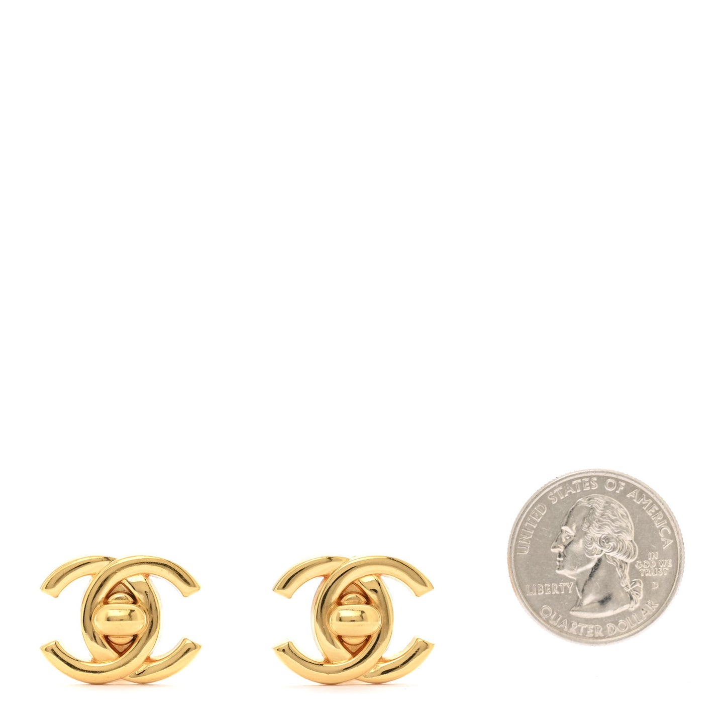 Metal CC Turnlock Clip On Earrings Gold