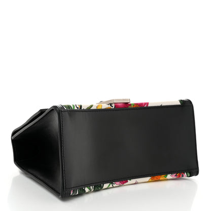 Balenciaga X GUCCI Canvas Boarded Plutone Calfskin Flora Logo Print Small Hourglass Top Handle Bag White Multicolor Black 4 of 10