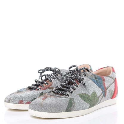 Gucci Calfskin Glitter Womens Bambi Tian Low Top Sneakers 38.5 Silver 3 of 10