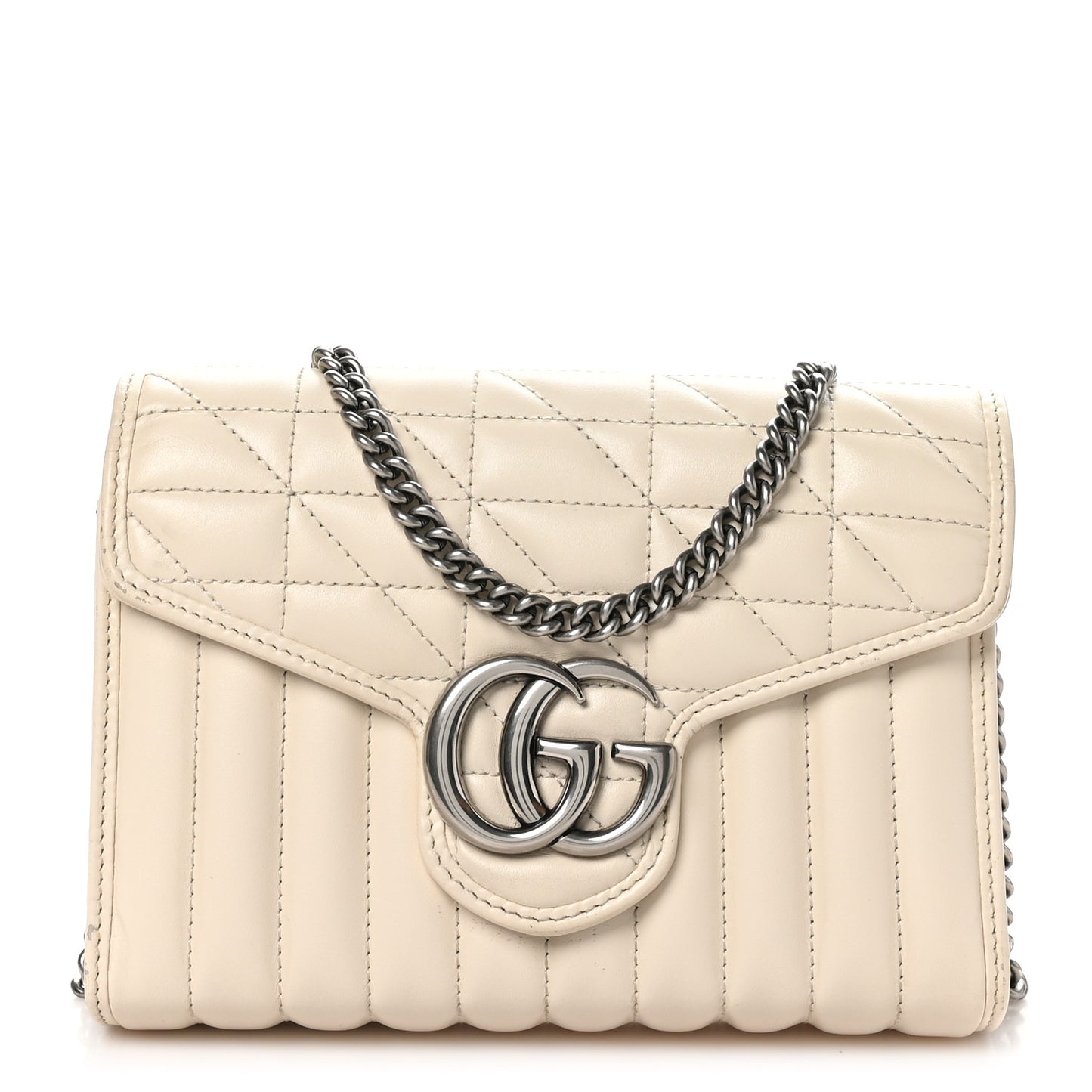 Calfskin Matelasse Aria GG Marmont Chain Wallet Mystic White