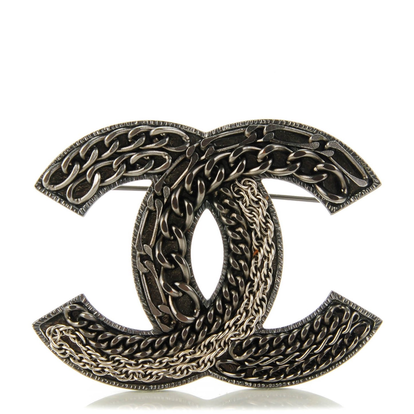 Ruthenium Chain CC Large Brooch Pin