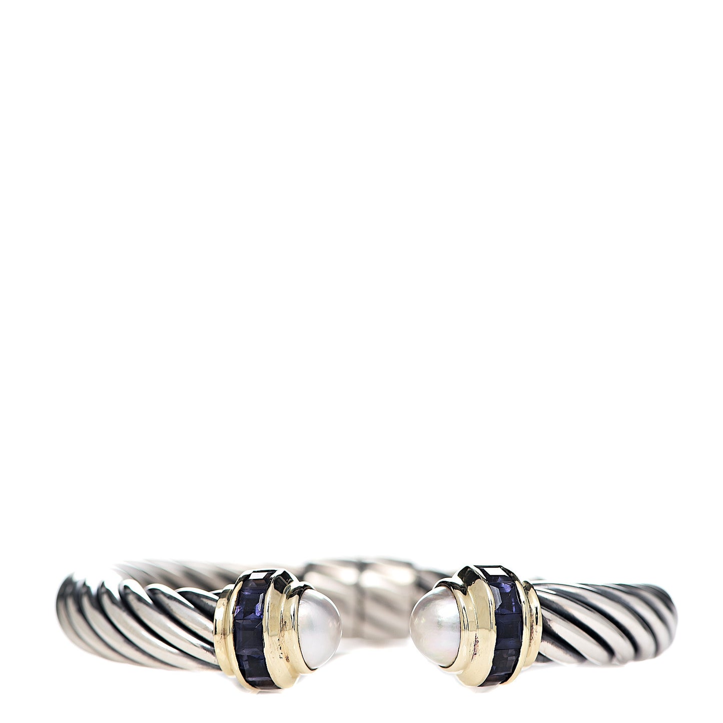 Sterling Silver 14K Yellow Gold Amethyst Pearl 10mm Cable Classics Bracelet