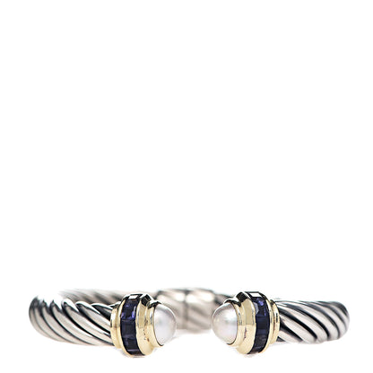 David Yurman Sterling Silver 14K Yellow Gold Amethyst Pearl 10mm Cable Classics Bracelet 1 of 4