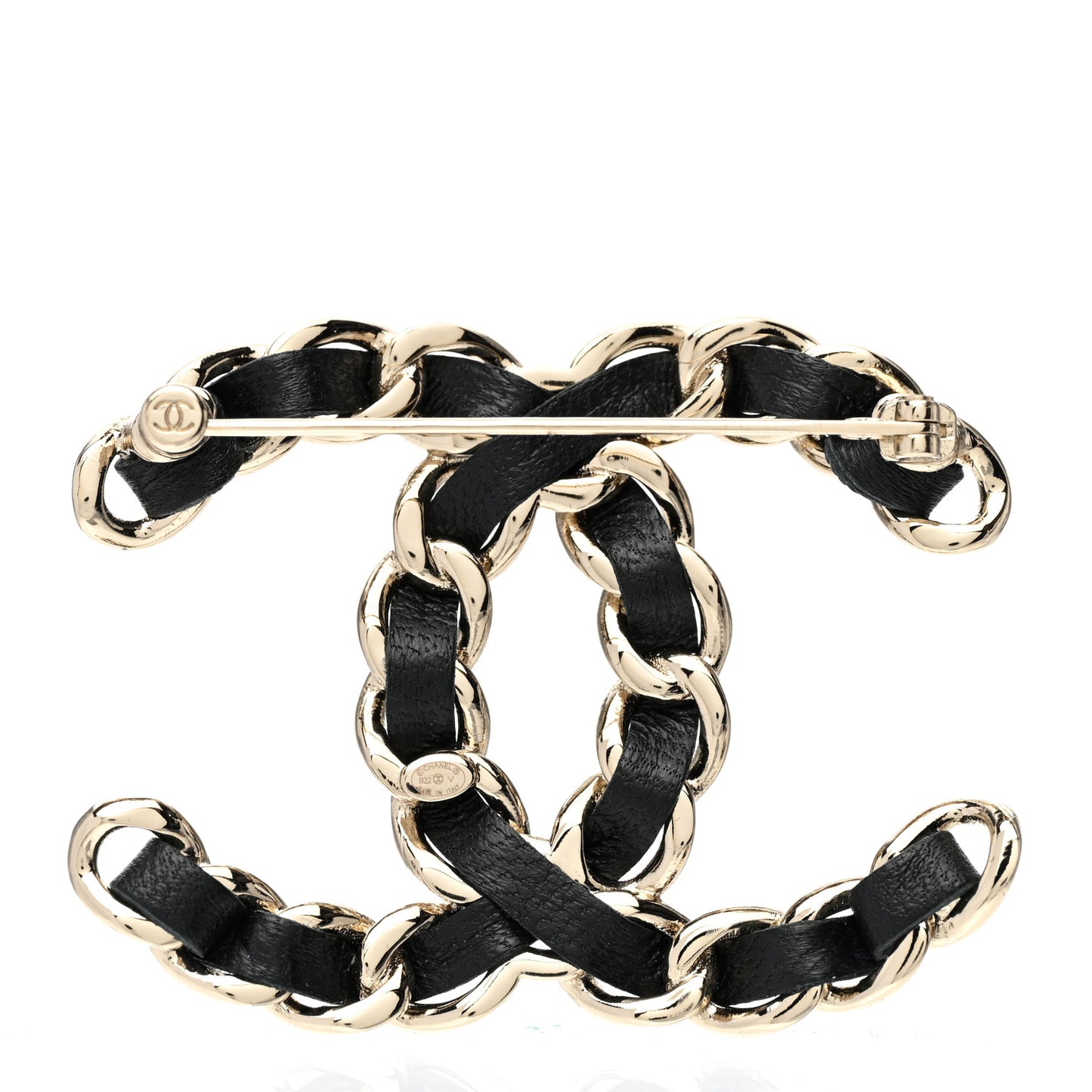 Lambskin Chain CC Brooch Black Gold