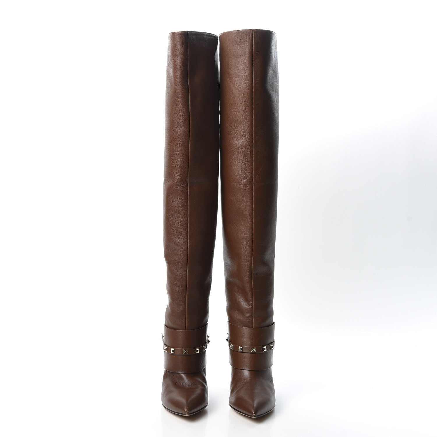 Valentino Garavani Calfskin Rockstud Over The Knee Boots 37 Brown 2 of 11