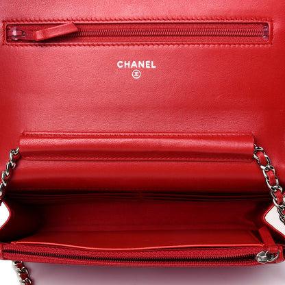 Chanel Lambskin Camellia Embossed Wallet On Chain WOC Red 4 of 4