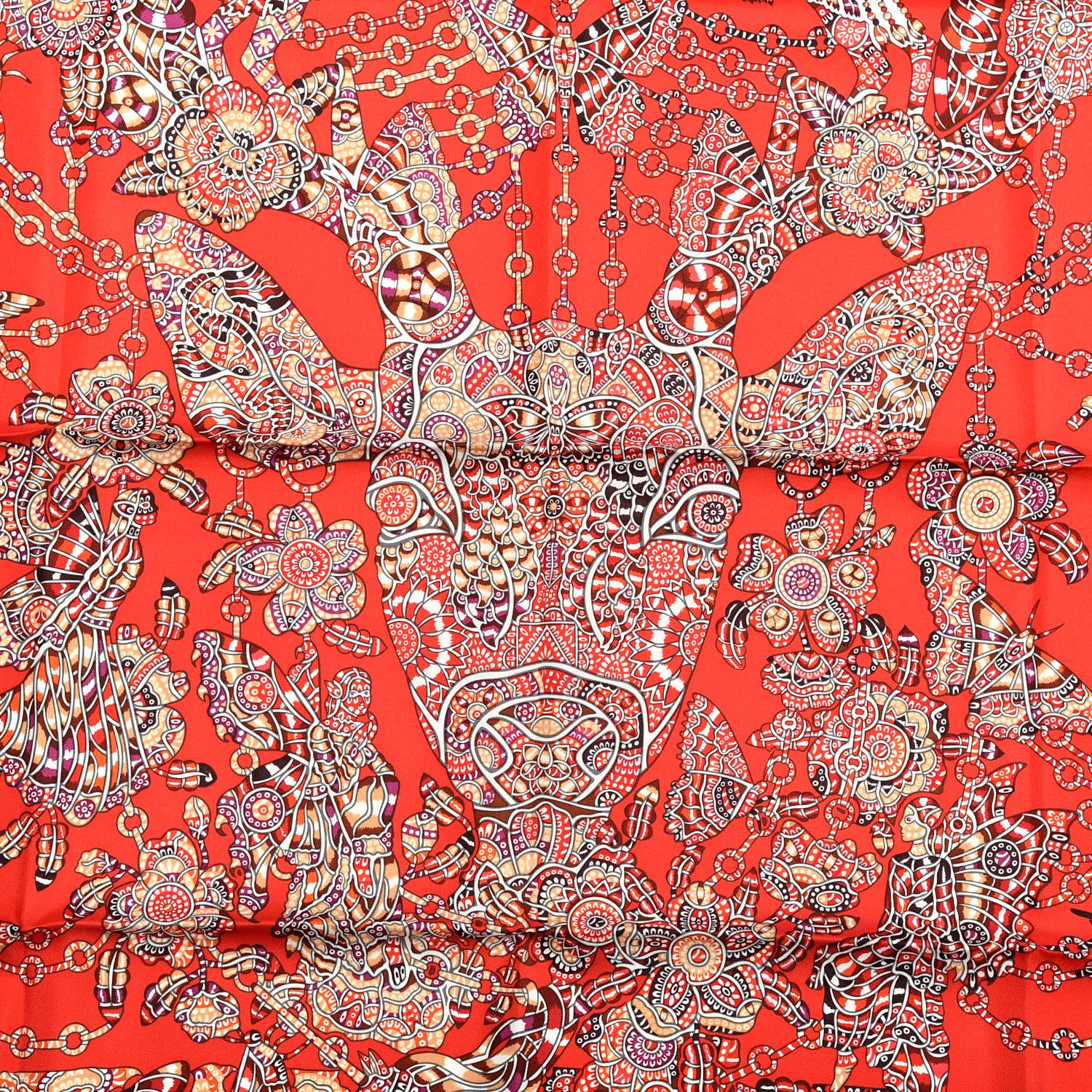 Hermes Silk La Legende De La Fore Scarf 90 Rouge White Bordeaux 3 of 3