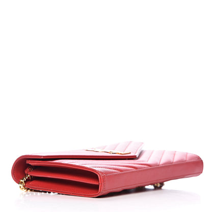 Saint Laurent Grain De Poudre Matelasse Chevron Monogram Chain Wallet New Red 4 of 11