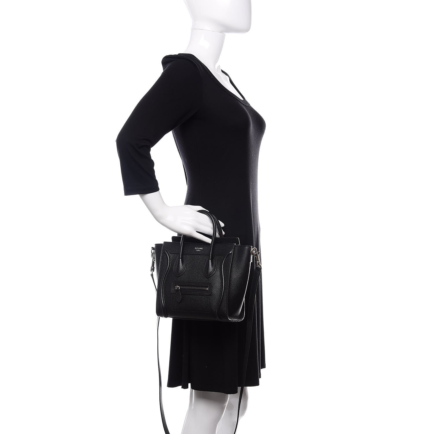 Celine Drummed Calfskin Nano Luggage Black 3 of 10