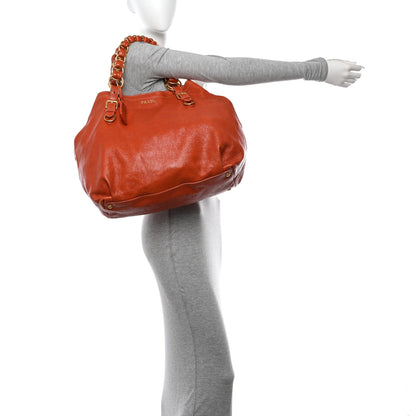 Prada Cervo Lux Chain Shoulder Bag Orange 2 of 13