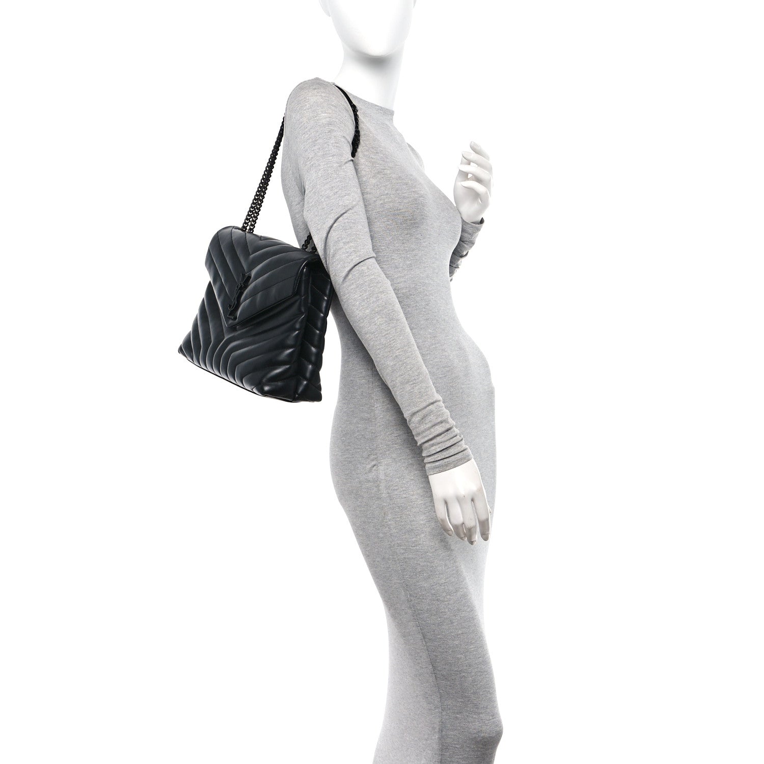 Saint Laurent Calfskin Y Quilted Monogram Monochrome Medium Loulou Chain Satchel Black 2 of 11