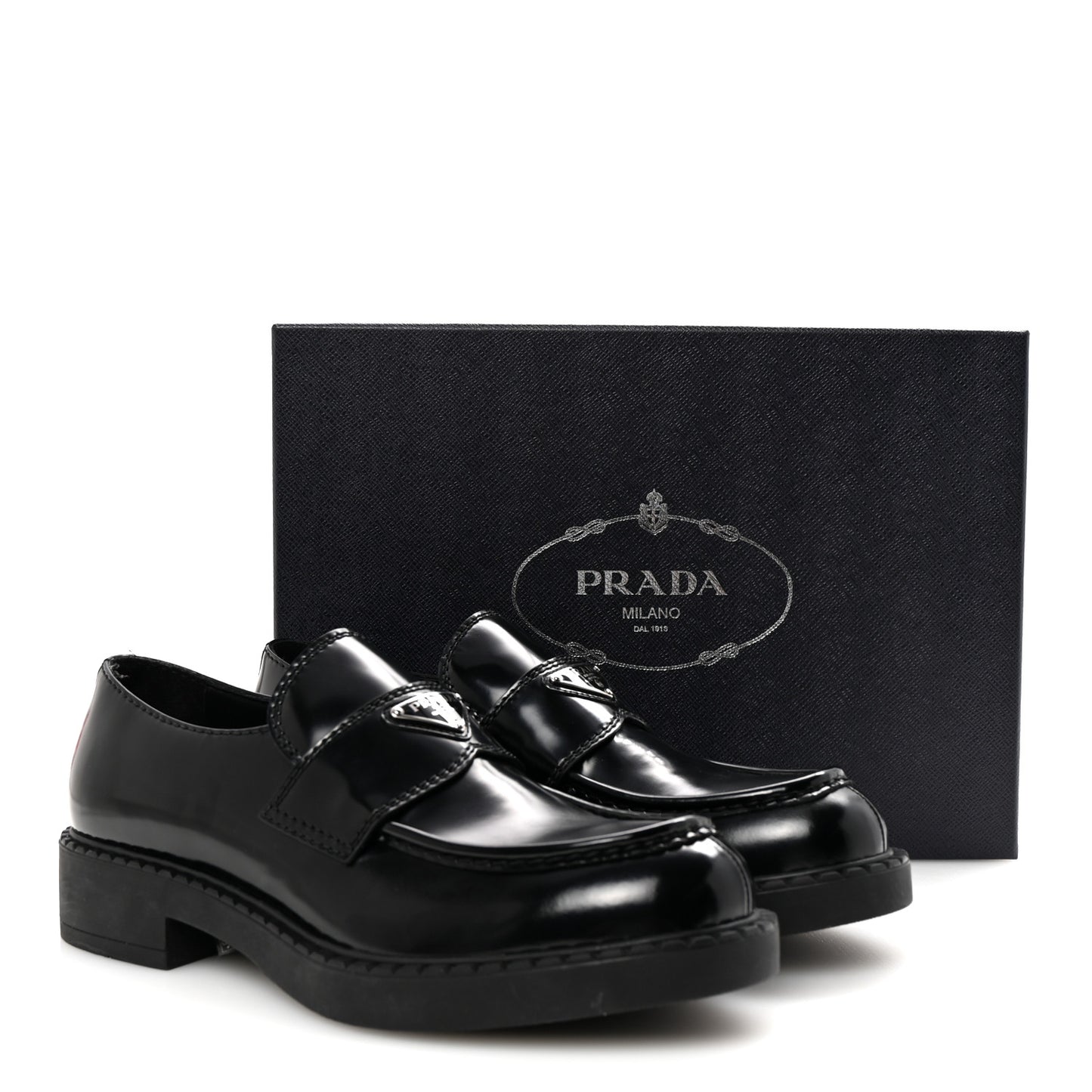Spazzolato Metal Triangle Logo Mens 35mm Loafers 9.5 Black