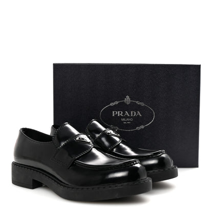 Prada Spazzolato Metal Triangle Logo Mens 35mm Loafers 9.5 Black 10 of 10