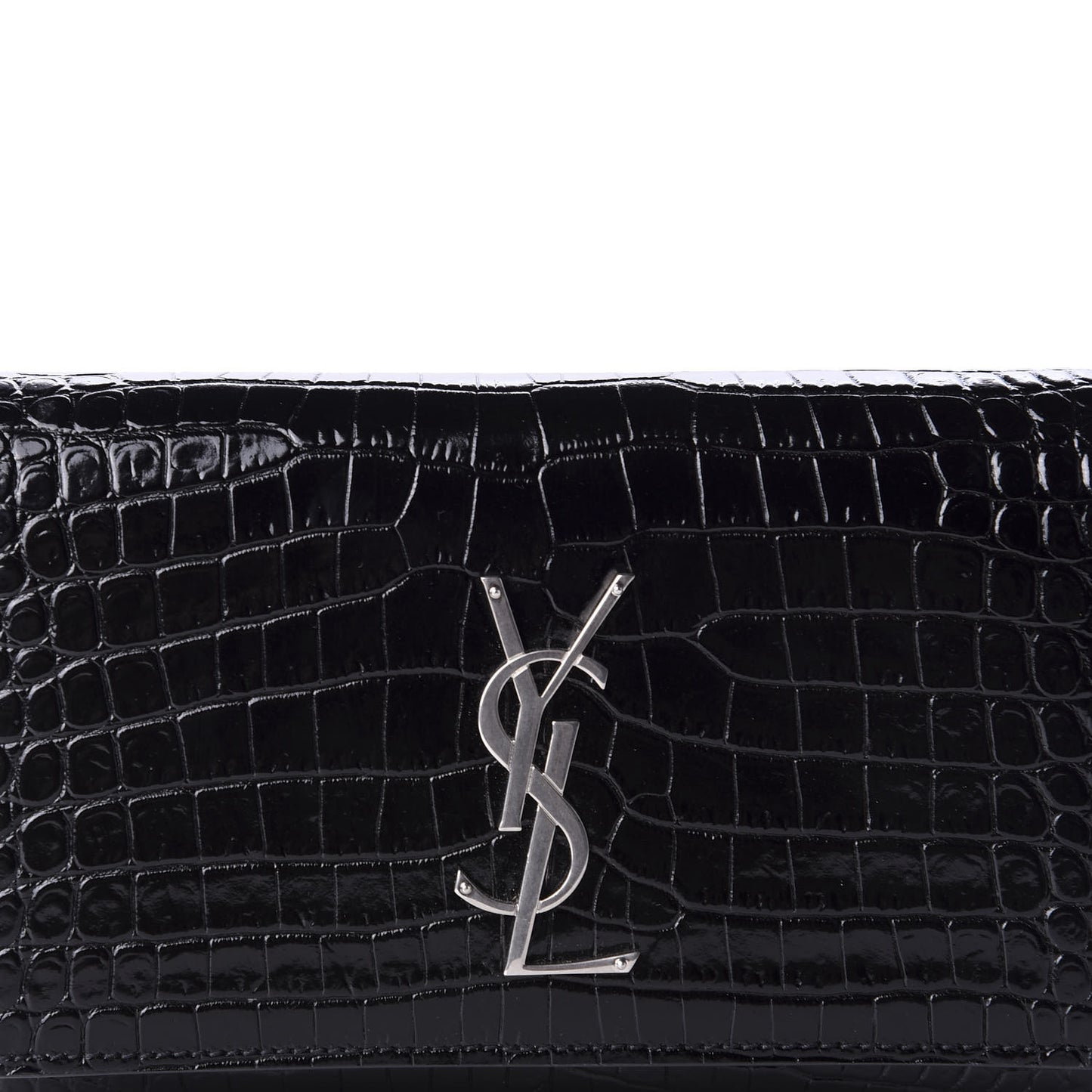 Calfskin Crocodile Embossed Monogram Kate Belt Bag Black