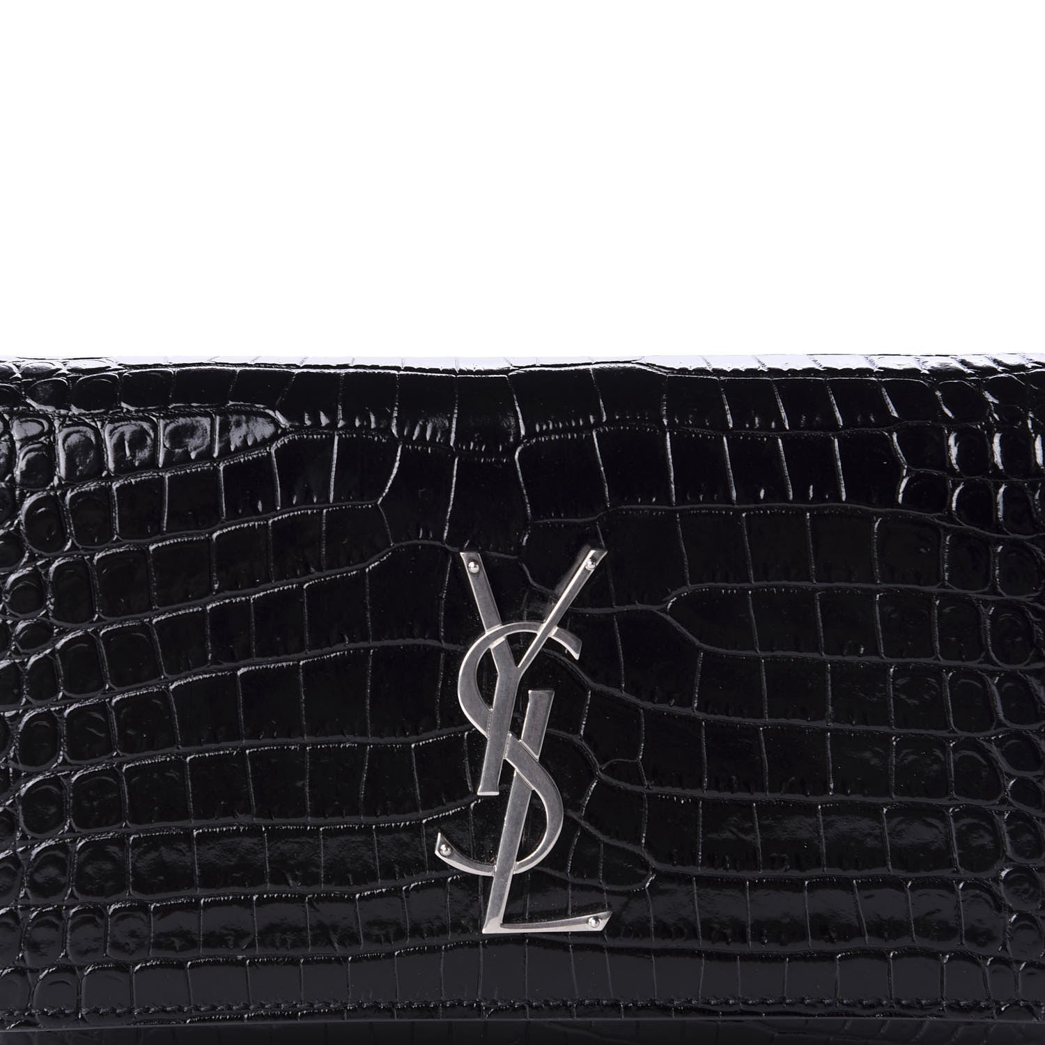 Saint Laurent Calfskin Crocodile Embossed Monogram Kate Belt Bag Black 10 of 10