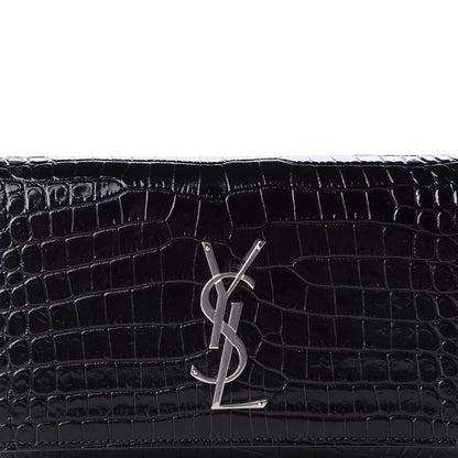 Saint Laurent Calfskin Crocodile Embossed Monogram Kate Belt Bag Black 10 of 10
