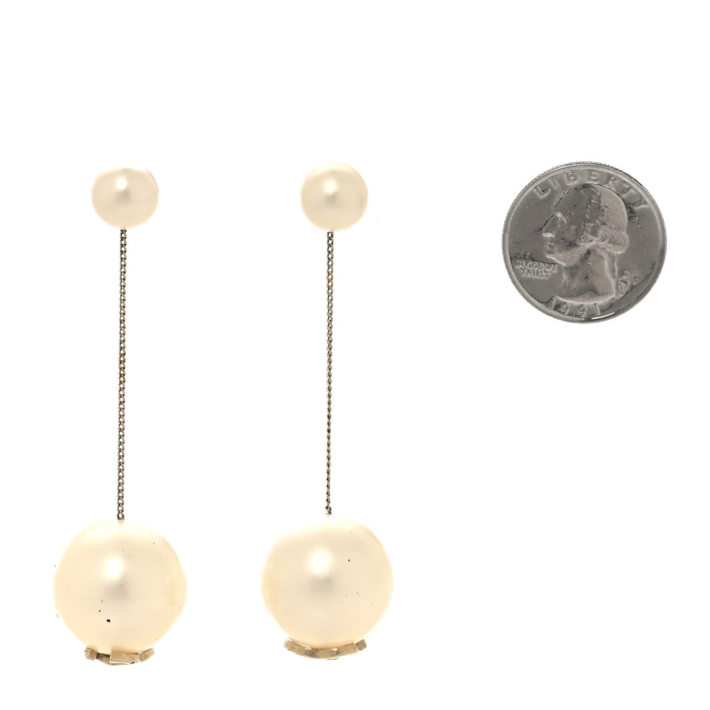 Pearl CC Chain Drop Earrings Gold