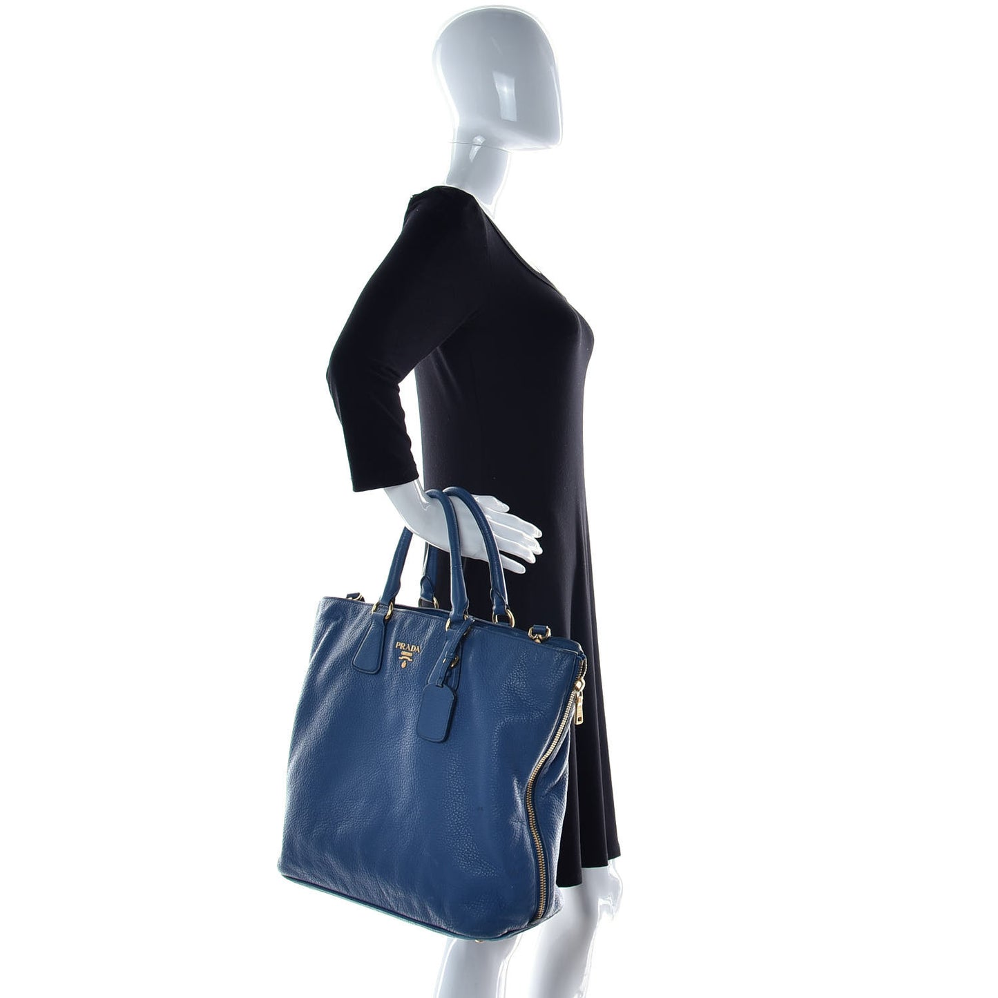 Vitello Daino Side Zip Tote Cobalto