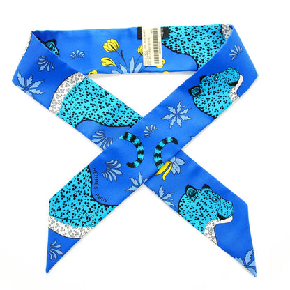 Hermes Silk Les Leopards Twilly Bleu Roy Turquoise Ciel 1 of 6