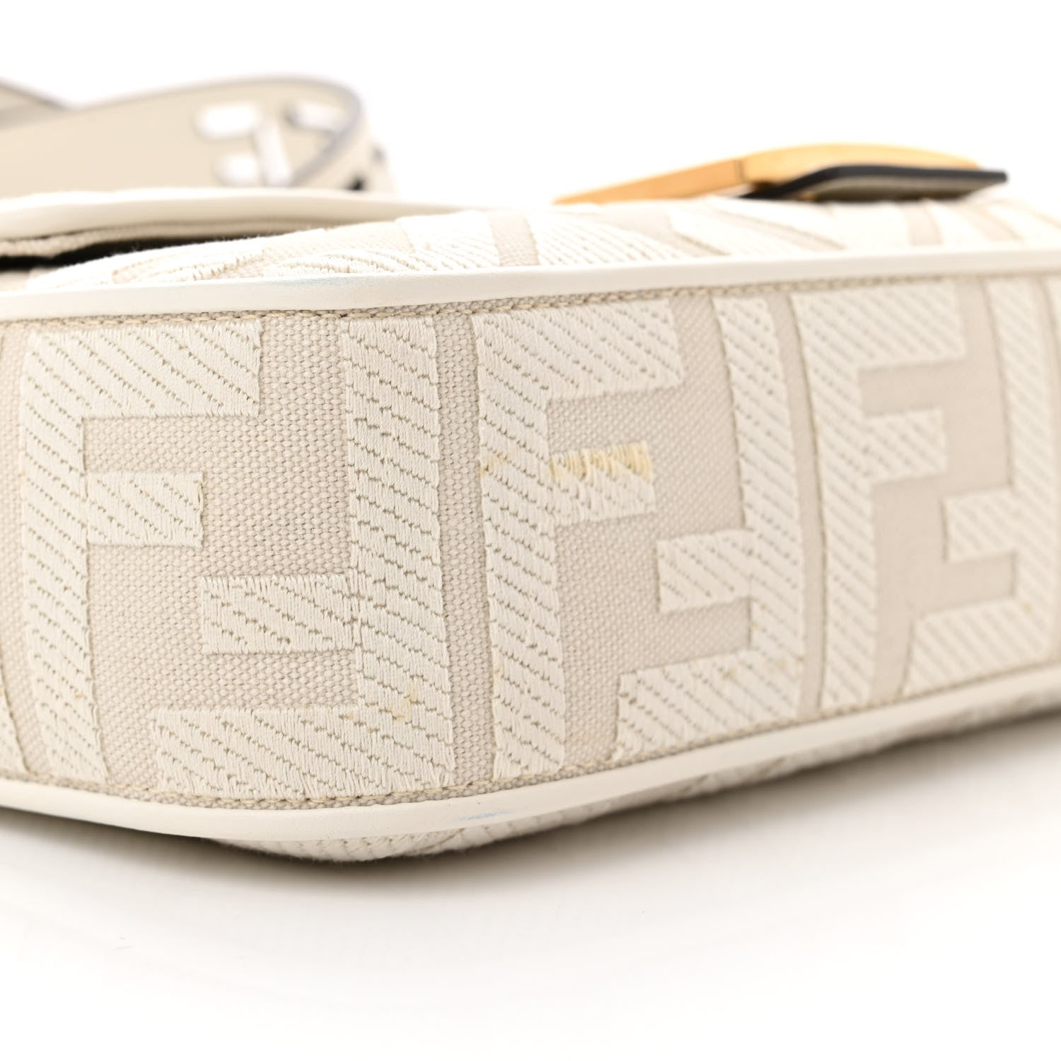 Fendi Canvas Vitello King Extra Strap FF Embroidered Baguette White Ice 8 of 10
