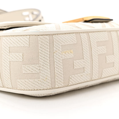 Fendi Canvas Vitello King Extra Strap FF Embroidered Baguette White Ice 8 of 10