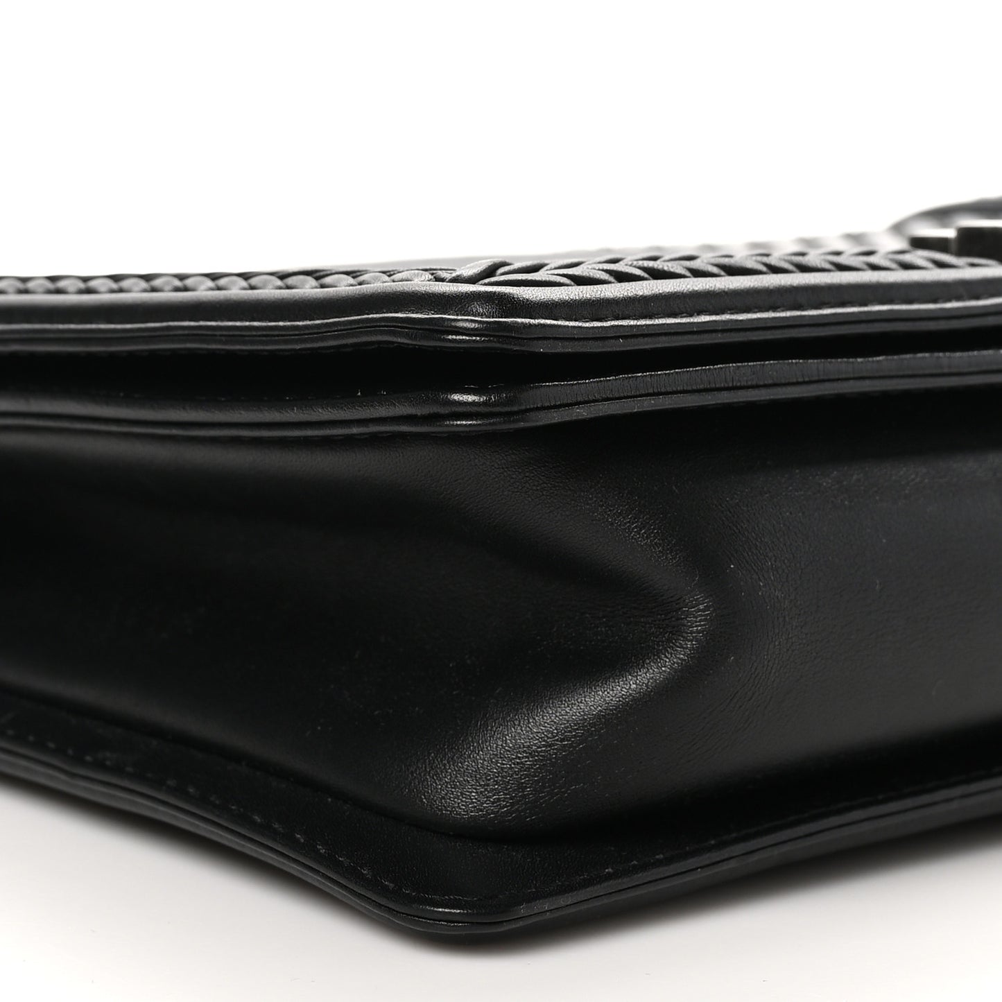 Calfskin Chevron Quilted New Medium Braided Boy Flap Black