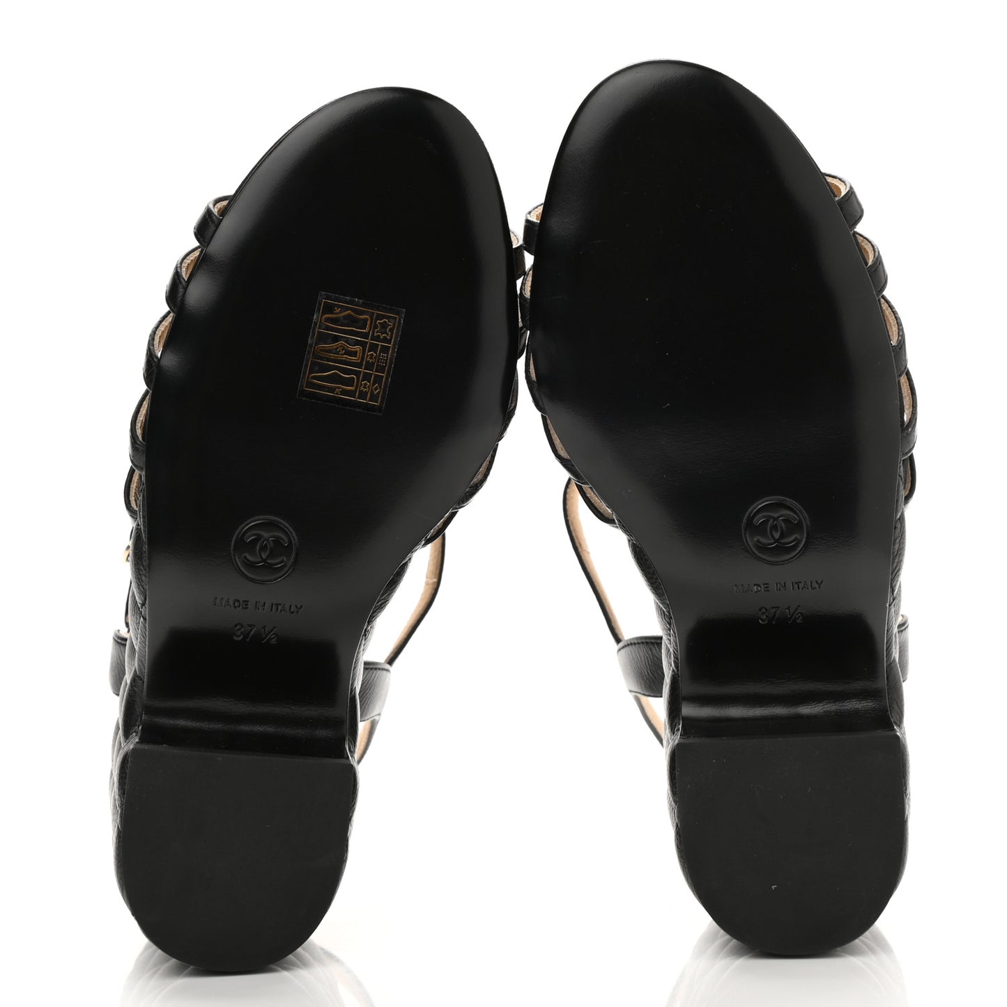 Grained Calfskin Quilted Wedge Sandals 37.5 Black