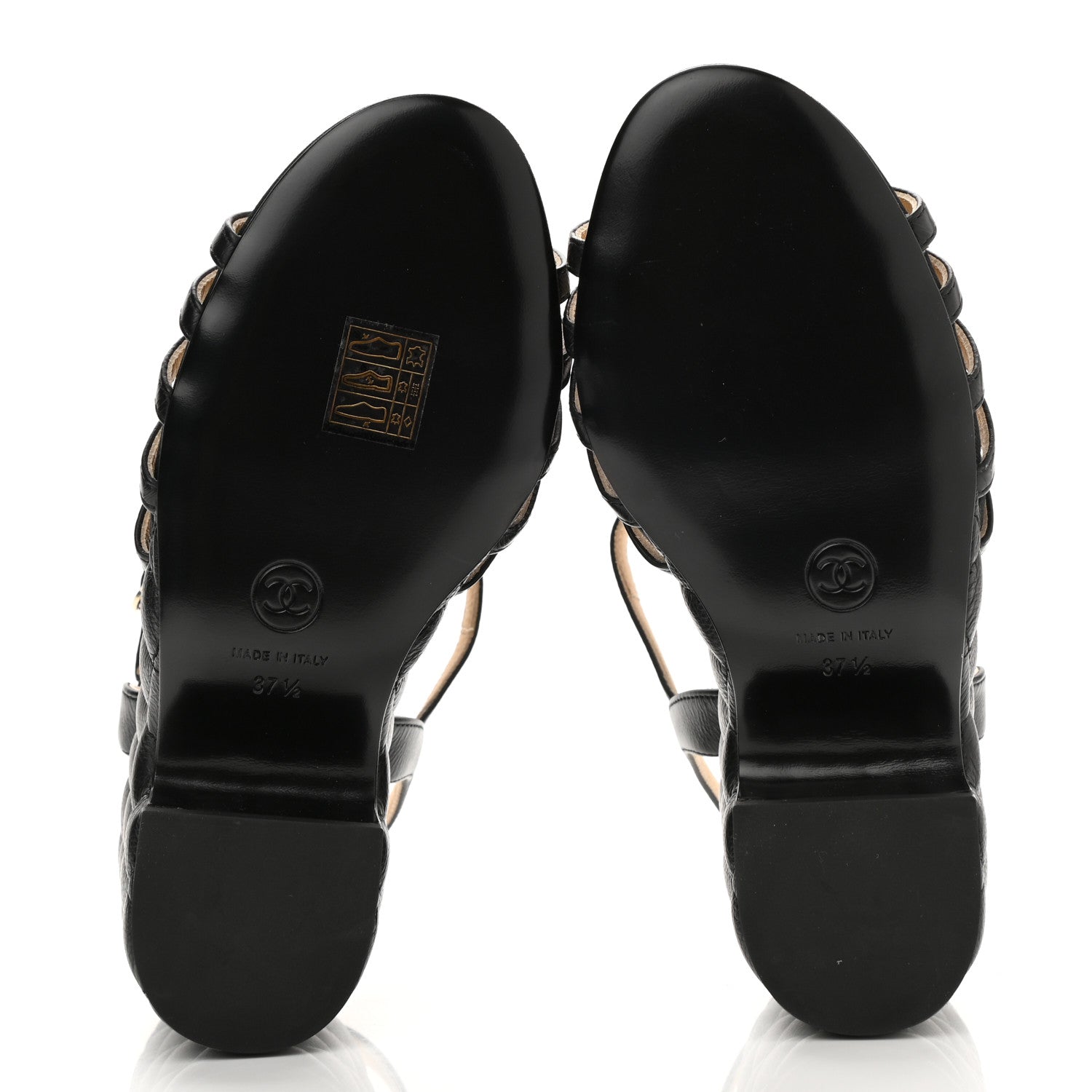Chanel Grained Calfskin Quilted Wedge Sandals 37.5 Black 5 of 9