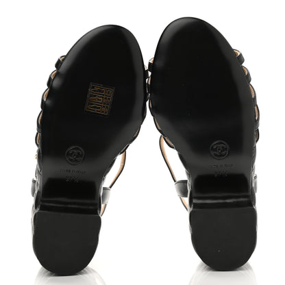Chanel Grained Calfskin Quilted Wedge Sandals 37.5 Black 5 of 9