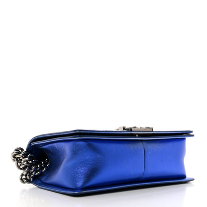 Chanel Metallic Patent Quilted Medium Boy Flap Blue 4 of 12